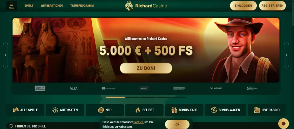 Richard Casino – 5000 € Willkommensbonus + 500 Freispiele für deutsche Spieler